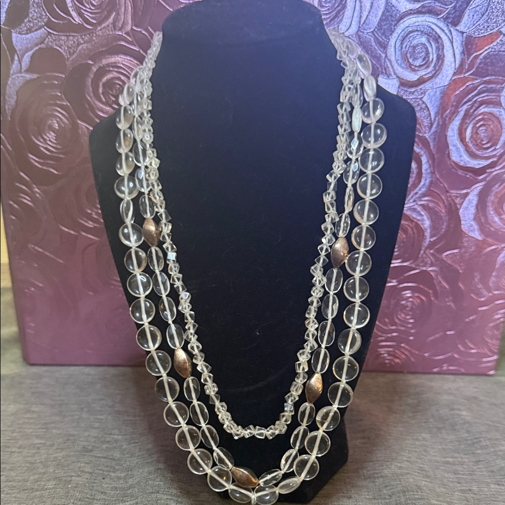 Chic Clear and Gold Multi-Strand Necklace